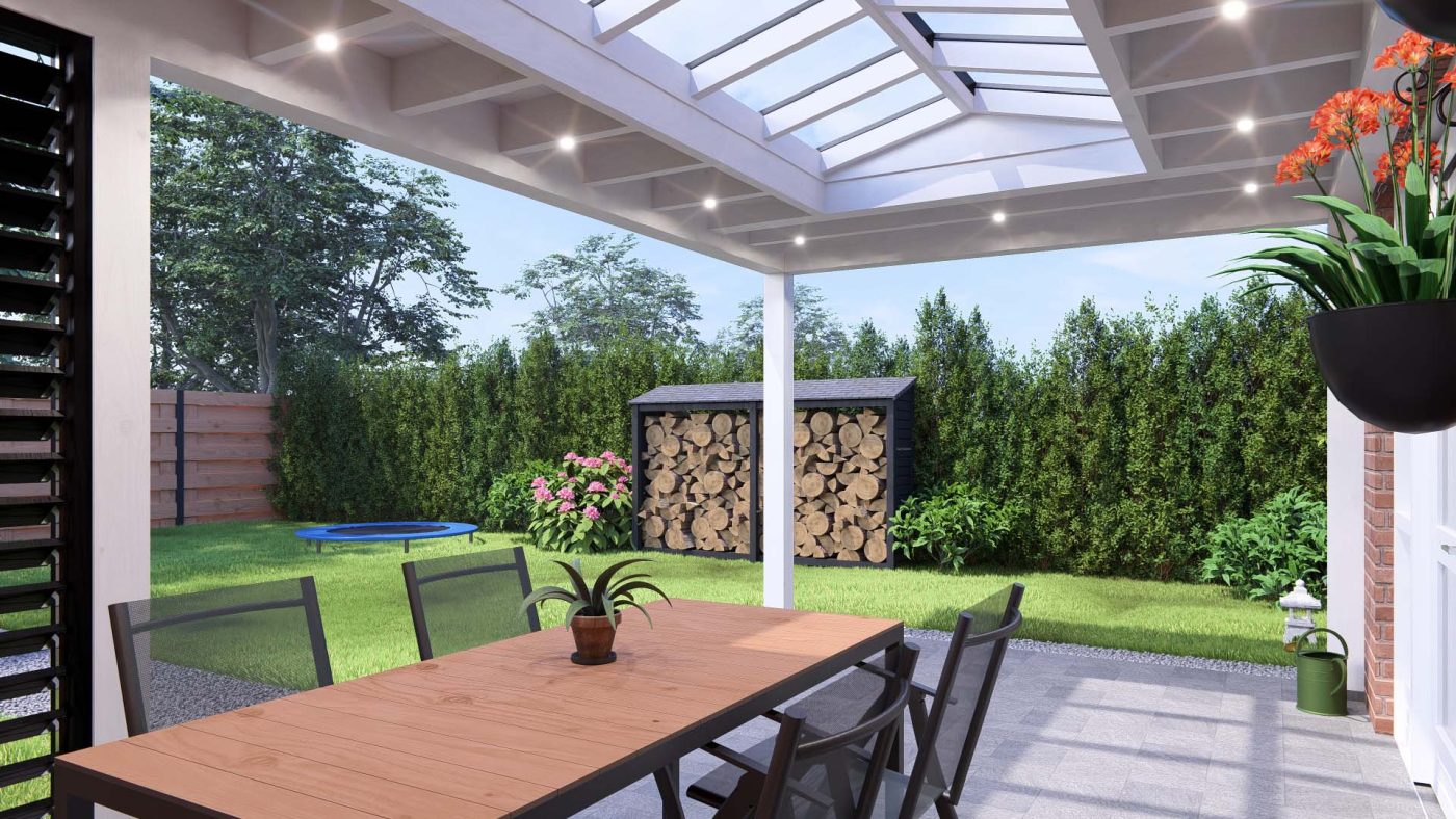 Veranda Rome van 5845x3515 mm, interieuraanzicht